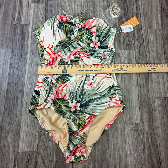 Kona Sol One Piece Swimsuit M 8-10 Tropical Floral High Coverage Strapless NWT - Picture 7 of 8